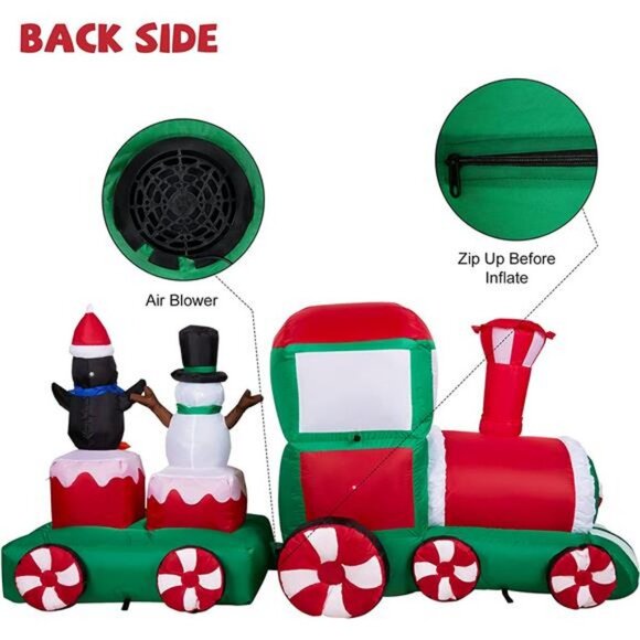 7.5 FT Long Christmas Inflatables Train with Santa Claus Snowman and Penguin - Picture 6 of 7